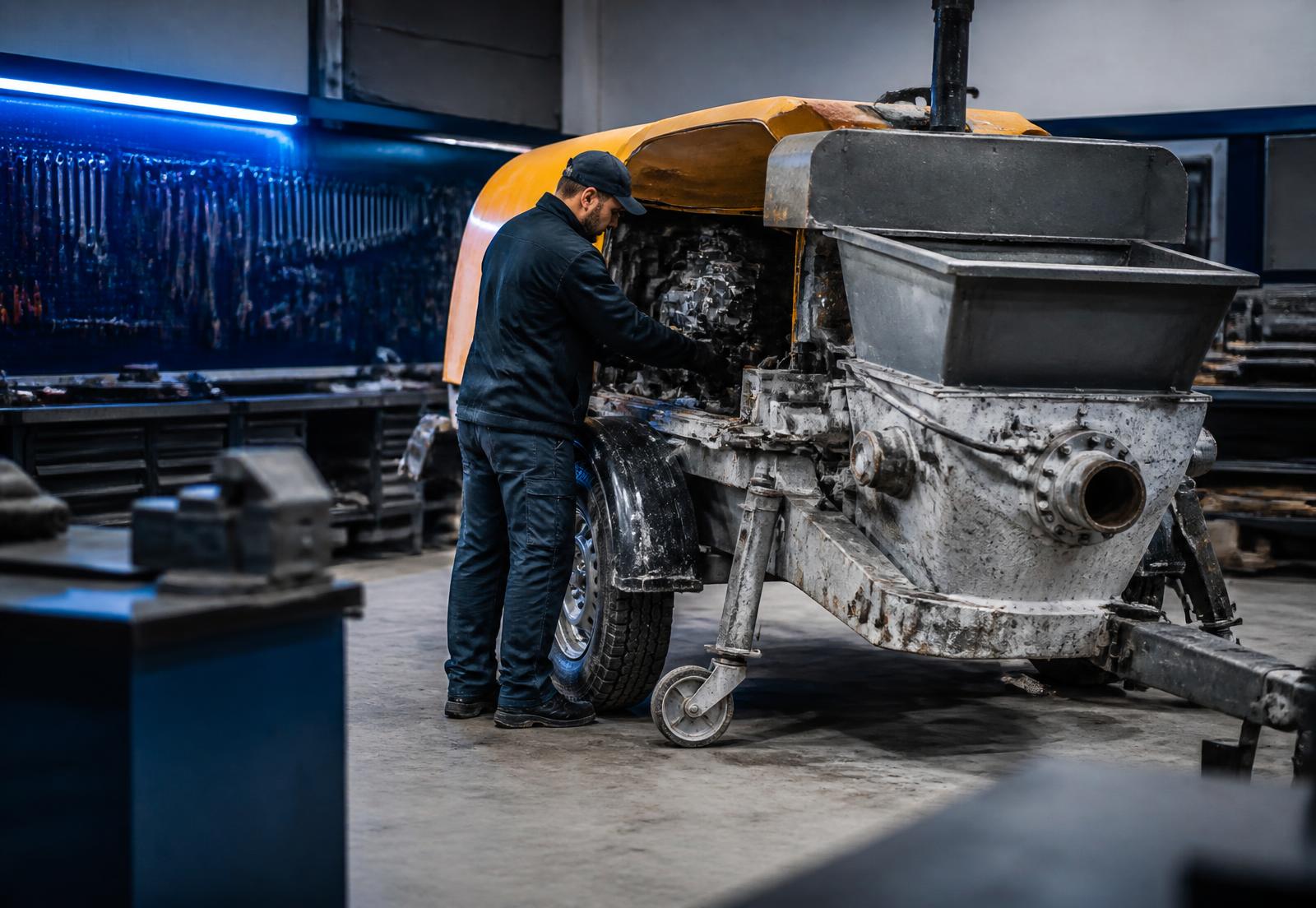 Servicetechniker an einer Betonspritzpumpe